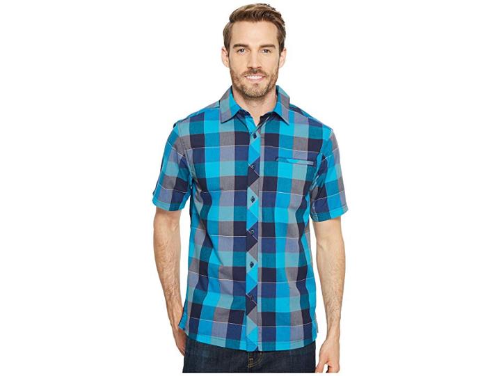 Smartwool Everyday Exploration Retro Plaid Short Sleeve Shirt (sea Blue) Men's Clothing