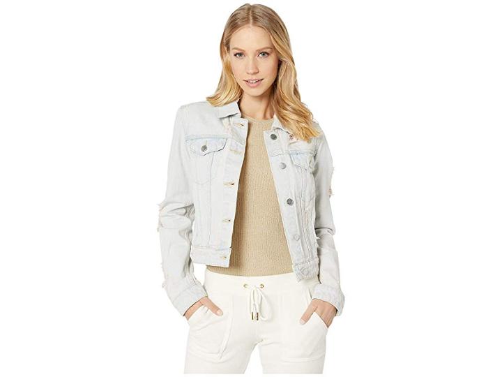 Juicy Couture Pink Pigment Distressed Denim Jacket (tinted Pink Wash) Women's Clothing