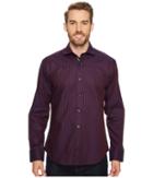 Bugatchi Long Sleeve Shaped Fit Spread Collar Shirt (wine) Men's Long Sleeve Button Up