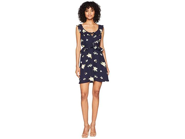 J.o.a. Double V-neck Dress (navy Floral) Women's Dress