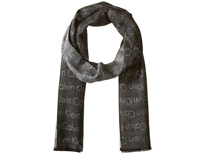 Calvin Klein Woven All Over Logo Stripe Scarf (silver) Scarves