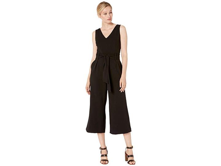 Tahari By Asl Sleeveless V-neck Scuba Crepe Jumpsuit With Self Tie Waist (black) Women's Jumpsuit & Rompers One Piece