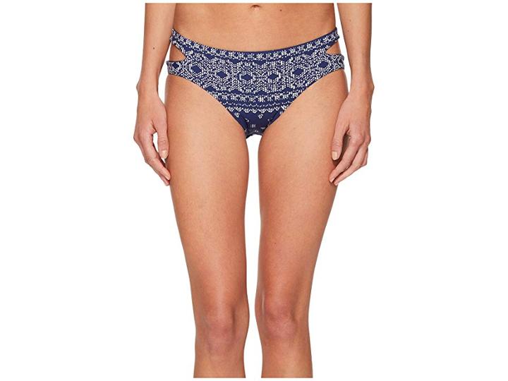 Splendid Boarder Stripe Side Cutout Bikini Bottom (navy) Women's Swimwear