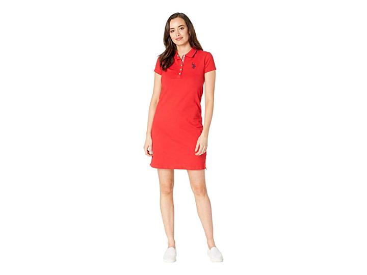 U.s. Polo Assn. Plain Polo Dress (racing Red) Women's Dress