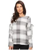Two By Vince Camuto Long Sleeve Linearscape Plaid Blouse With Sleeve Ties (dusty Blush) Women's Long Sleeve Pullover
