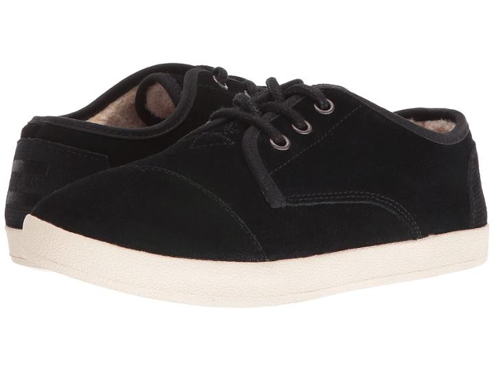 Toms Paseo Sneaker (black Suede/shearling) Women's Lace Up Casual Shoes