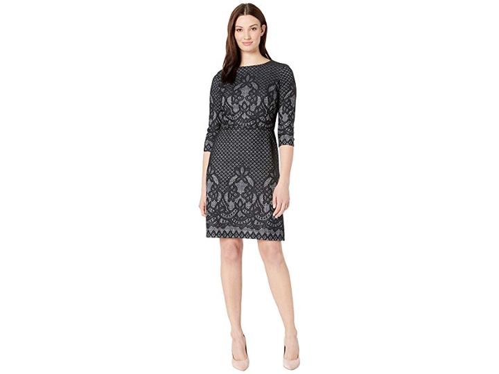 Gabby Skye Bonded Lace Pattern Dress (black/ivory) Women's Dress