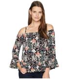 Eci Off Shoulder Long Sleeve Ruffle Cuff Top (midnight) Women's Clothing