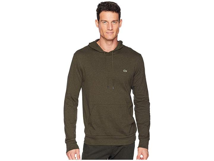Lacoste Long Sleeve Hoodie Jersey T-shirt W/ Central Pocket (dormouse Chine) Men's Sweatshirt