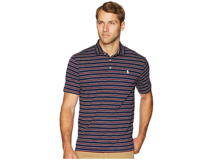 Polo Ralph Lauren Striped Pima Polo Short Sleeve Knit (french Navy Multi) Men's Clothing