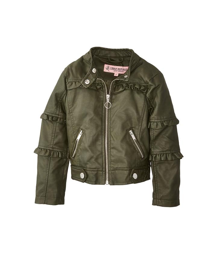 Urban Republic Kids Bella Faux Leather Ruffle Jacket (little Kids/big Kids) (basil Green) Girl's Jacket