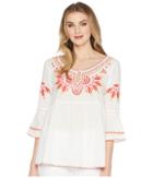 Romeo & Juliet Couture Embroidered Scoop Neck Tunic (white) Women's Blouse