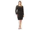 Marina Plus Size Long Sleeve Glitter Sequin Stretch Lace Dress (black) Women's Dress