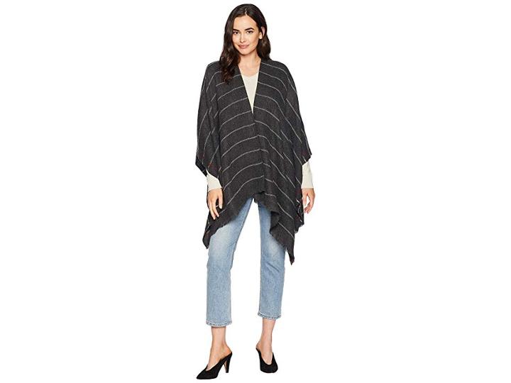 Calvin Klein Striped Woven Ruana (heathered Coal) Women's Clothing
