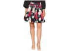 Unique Vintage 1950s Style Lupone Skater Skirt (black/pink Carnation Print) Women's Skirt