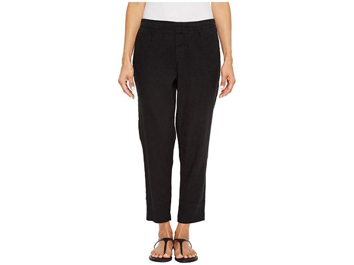 Nydj Petite Petite Hidden Drawstring Linen Pant (black) Women's Casual Pants