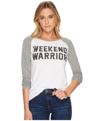 The Original Retro Brand Weekend Warrior Long Sleeve Raglan (white/mocktwist Grey) Women's T Shirt