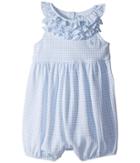 Ralph Lauren Baby Ruffled Gingham Cotton Romper (infant) (blue/white) Girl's Jumpsuit & Rompers One Piece