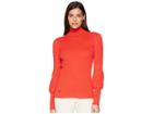 Lauren Ralph Lauren Ribbed Puff-sleeve Sweater (vermillion Flame) Women's Sweater