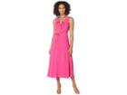 Nine West Crepe Back Satin V-neck Midi Dress W/ Self Sash (pinkpunch) Women's Dress