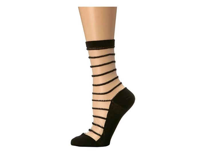 Wolford Isabella Socks (white/black) Women's Crew Cut Socks Shoes