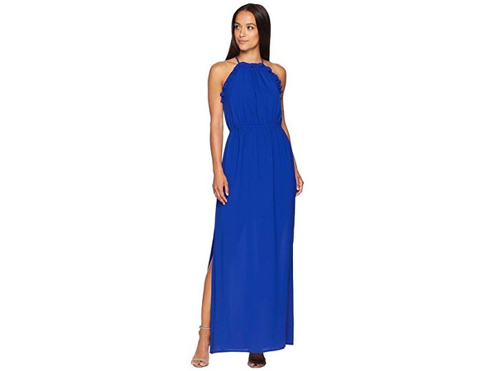 Adrianna Papell Gauzy Crepe Ruffle Maxi Dress (cyprus Blue) Women's Dress
