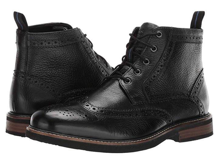 Nunn Bush Odell Wingtip Boot With Kore Walking Comfort Technology (black Tumbled) Men's Lace-up Boots