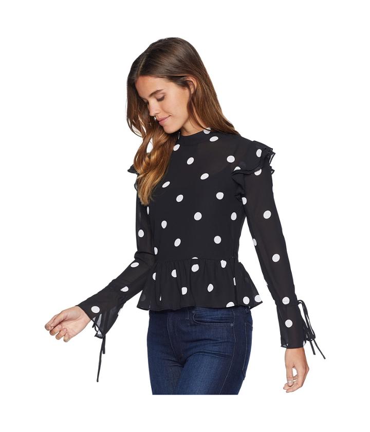 Romeo & Juliet Couture Polka Dot Blouse With Keyhole Back (black/white) Women's Blouse