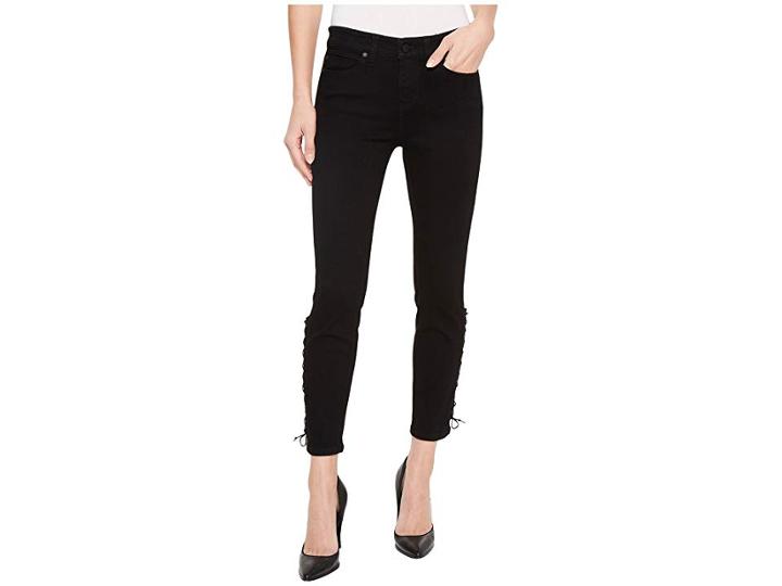 Liverpool Alyssa Crop With Side Ankle Lace-up In Stretch Denim In Black Rinse (black Rinse) Women's Jeans
