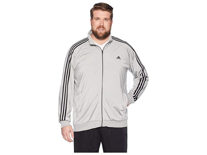 Adidas Big Tall Essentials 3-stripes Tricot Track Jacket (medium Grey Heather Solid Grey/black) Men's Workout