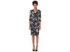 London Times Matte Jersey 3/4 Sleeve Midi Dress (black/aqua) Women's Dress