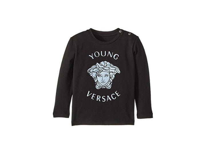 Versace Kids Long Sleeve Medusa Logo T-shirt (infant) (black) Boy's T Shirt