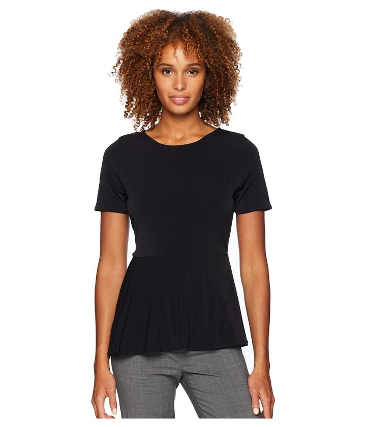 Eci Short Sleeve Peplum Top (black) Women's Clothing
