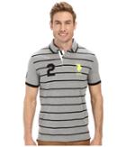 U.s. Polo Assn. Slim Fit Stripe And Solid Pique Polo (heather Gray) Men's Clothing