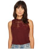 Lucky Brand Lace Mock Neck Top (marsala) Women's Clothing