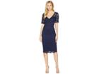 Adrianna Papell Short Sleeve Stretch Lace Cocktail Dress With Scattered Beads (midnight) Women's Dress