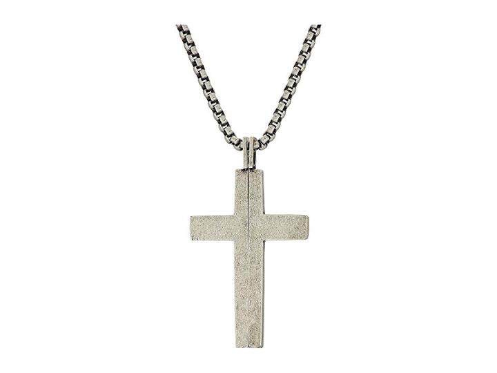 Steve Madden Splitting Cross Necklace With 18 Box Chain (silver) Necklace
