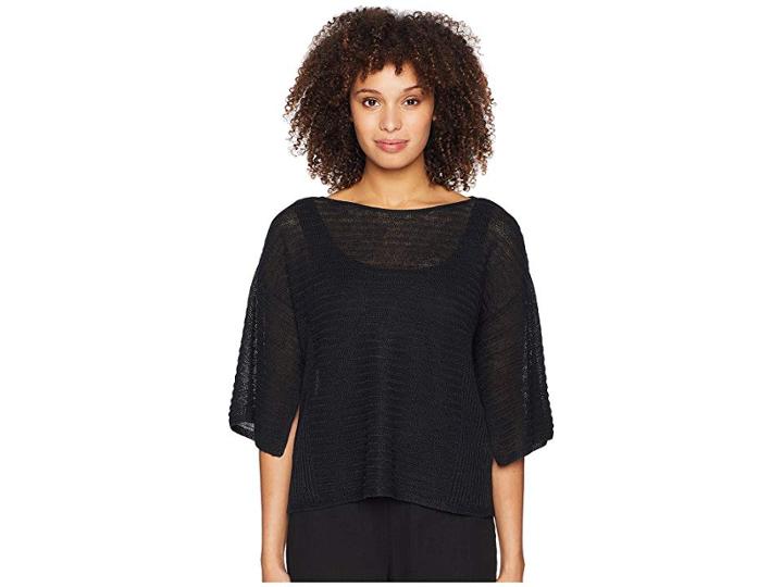 Eileen Fisher Bateau Neck Top (black) Women's Short Sleeve Pullover