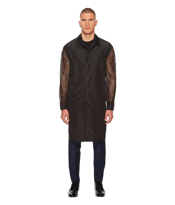 Versace Collection Mesh Sleeve Trench Coat (black) Men's Coat
