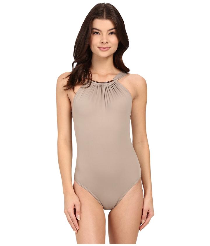 Vince Camuto Polish High Neck Maillot W/ Removable Soft Cups (sandstone) Women's Swimsuits One Piece