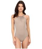Vince Camuto Polish High Neck Maillot W/ Removable Soft Cups (sandstone) Women's Swimsuits One Piece
