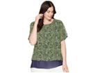 Michael Michael Kors Plus Size Paisley Paradise Short Sleeve Top (true Navy/green Apple Multi) Women's Clothing