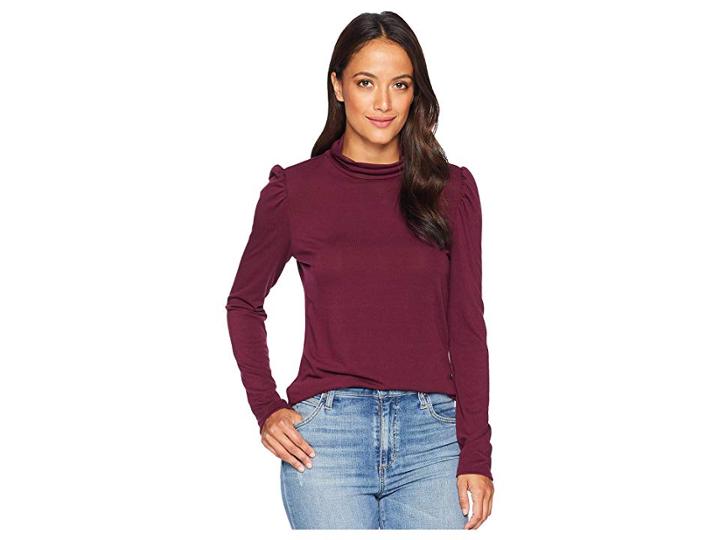 Vince Camuto Long Sleeve Turtleneck Knit Jersey Top (cabernet) Women's Clothing