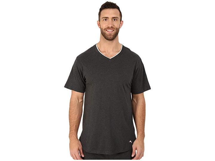Tommy Bahama Big Tall Cotton Modal V-neck Short Sleeve T-shirt (black Heather) Men's T Shirt