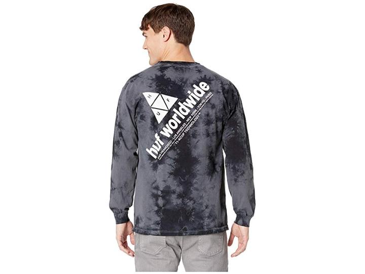 Huf Peak Logo Crystal Wash Long Sleeve Tee (black) Men's T Shirt