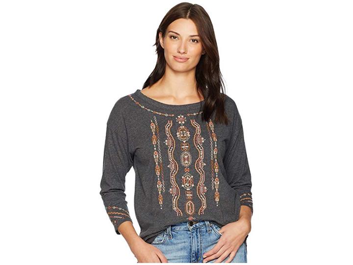 Mod-o-doc Classic Jersey Embroidered 3/4 Sleeve Easy Fit Tee (midnight Heather) Women's T Shirt