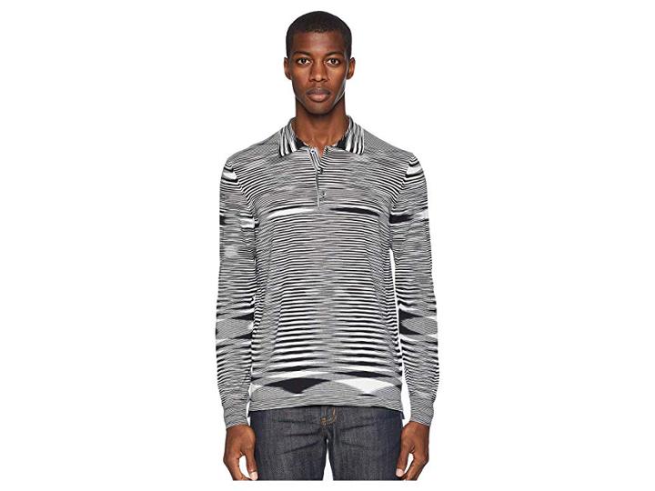 Missoni Boston Fiammato Long Sleeve Polo Sweater (black/white) Men's Sweater