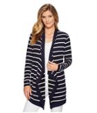 Lauren Ralph Lauren Striped Open-front Cardigan (navy/mascarpone Cream) Women's Sweater