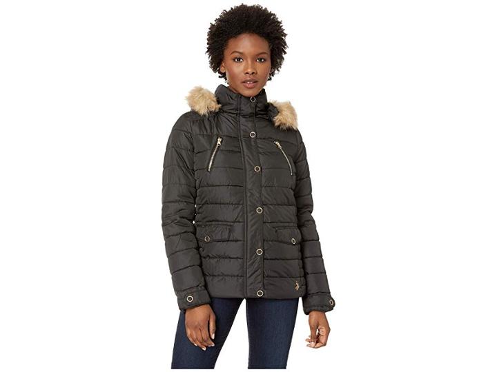 U.s. Polo Assn. Hoodie Puffer (black) Women's Coat