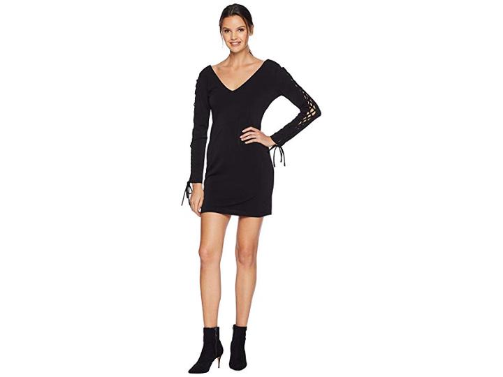 Bebe V-neck Fit Midi Lacing Sleeve (black) Women's Dress